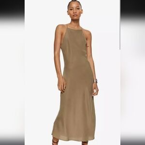 Mango Taupe Brown Strappy Maxi Dress